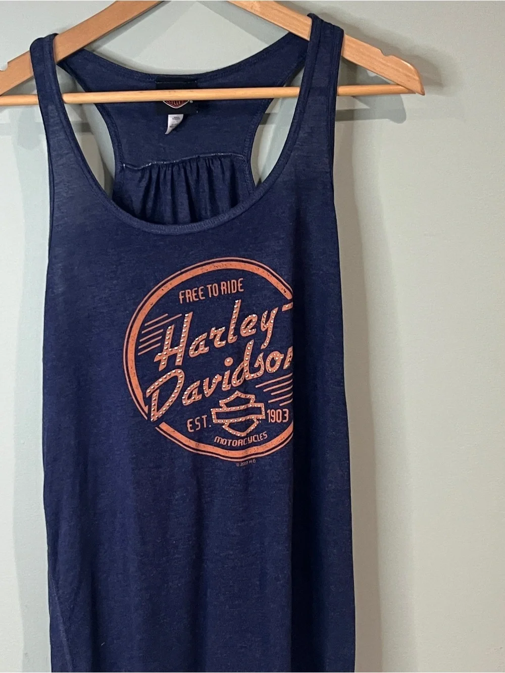 Harley-Davidson Navy Blue Tank Top with Orange Logo